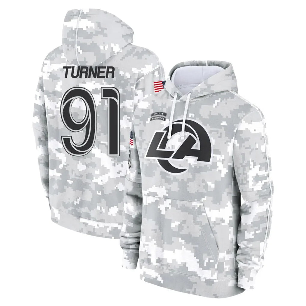 Johmsee LA.Rams #91 Kobie Turner Player Arctic Camo Salute to Service Hoodies Limited Game Stitched Jerseys