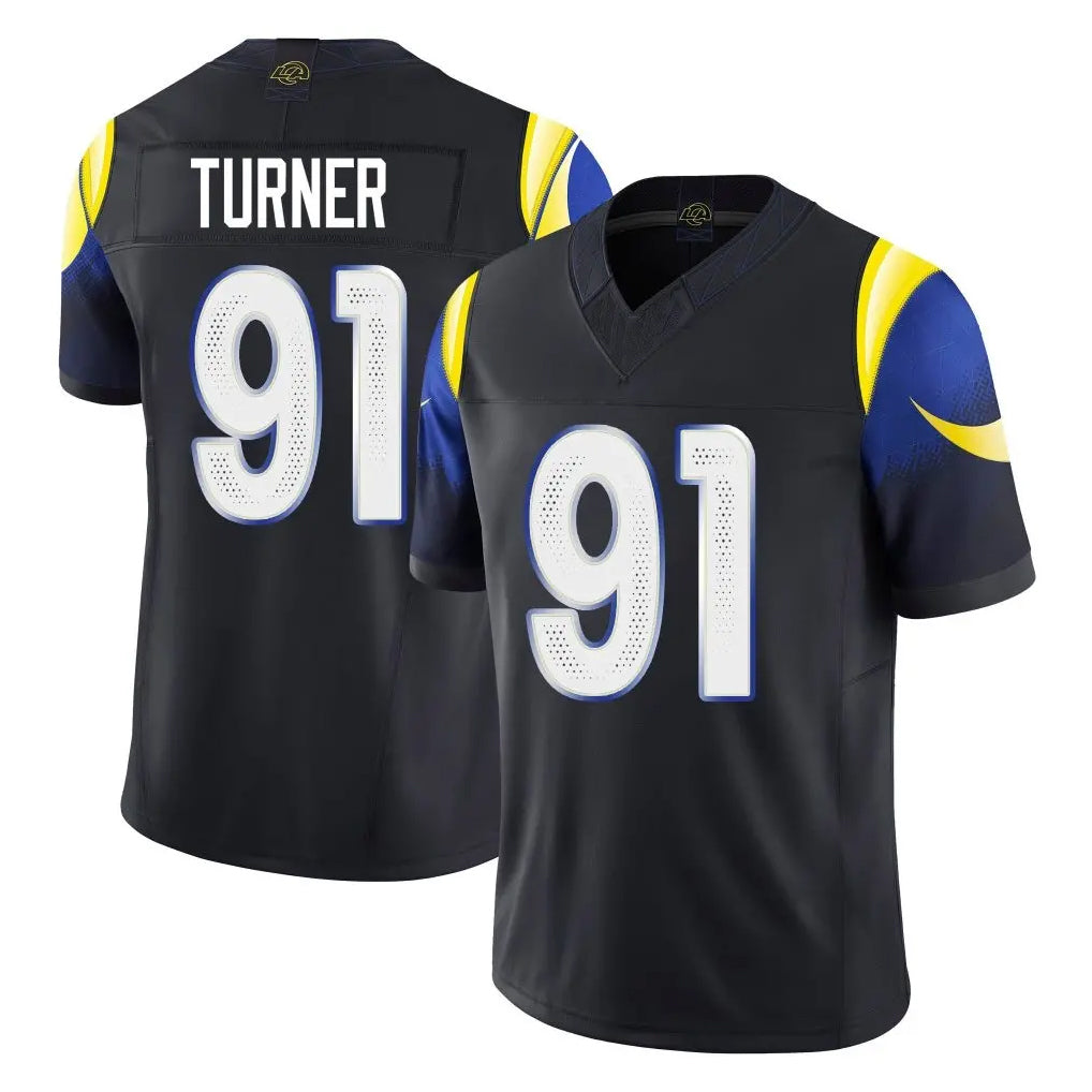 Johmsee LA.Rams #91 Kobie Turner Player Black Midnight Rivalries Collection Limited Home Game Stitched Jerseys