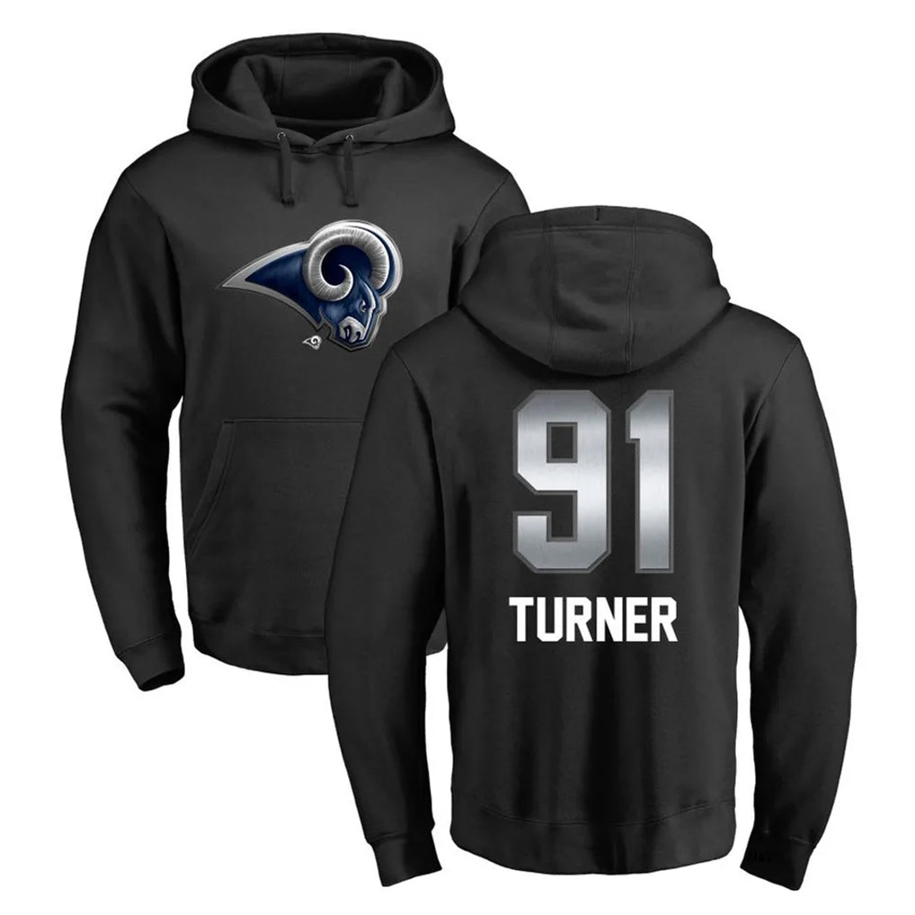 Johmsee LA.Rams #91 Kobie Turner Player Black Pullover Hoodie Limited Game Stitched Jerseys