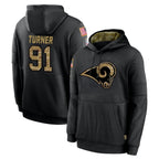 Johmsee LA.Rams #91 Kobie Turner Player Black Salute to Service Hoodies Limited Game Stitched Jerseys