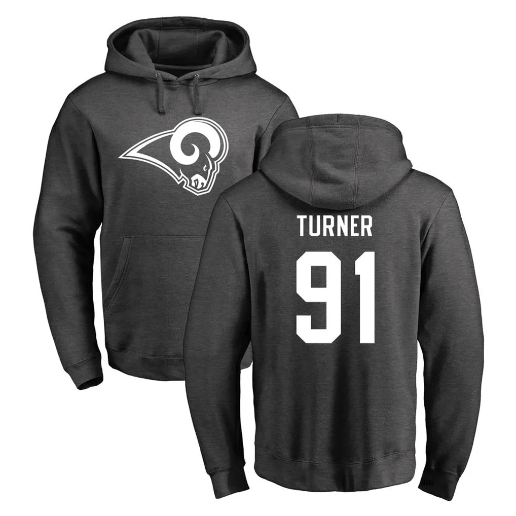 Johmsee LA.Rams #91 Kobie Turner Player Gray Pullover Hoodie Limited Game Stitched Jerseys