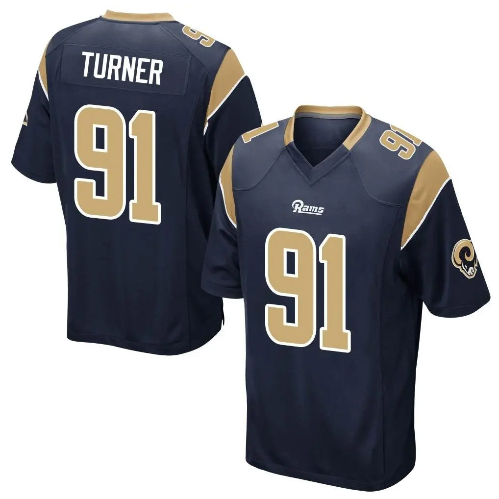 Johmsee LA.Rams #91 Kobie Turner Player Navy Home Game Stitched Jerseys