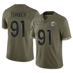 Johmsee LA.Rams #91 Kobie Turner Player Olive Salute To Service Limited Stitched Jerseys