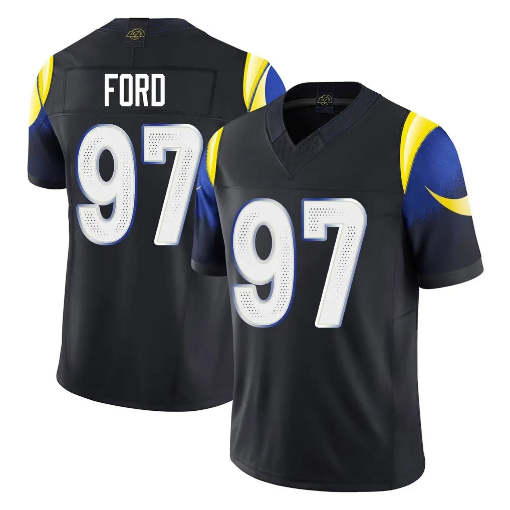 Johmsee LA.Rams #97 Poona Ford Player Black Midnight Rivalries Collection Limited Home Game Stitched Jerseys