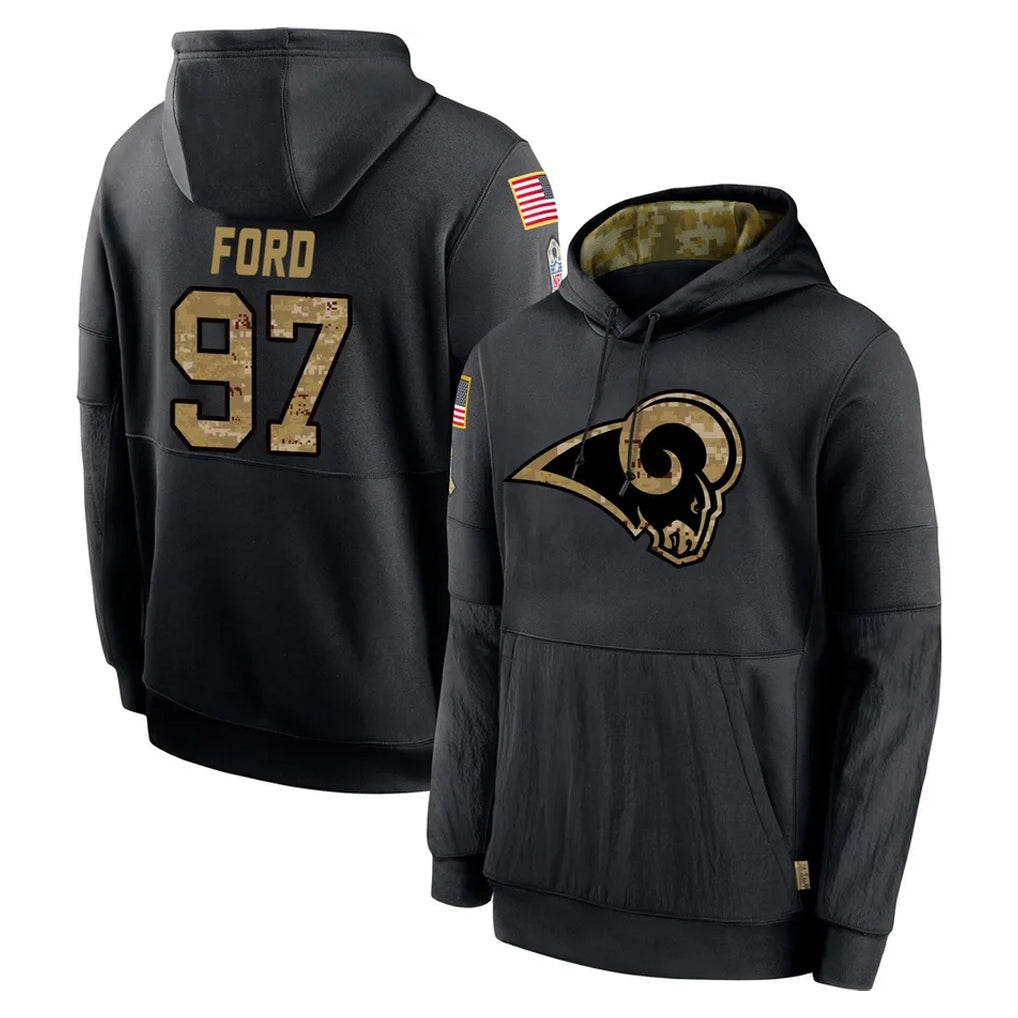 Johmsee LA.Rams #97 Poona Ford Player Black Salute to Service Hoodies Limited Game Stitched Jerseys