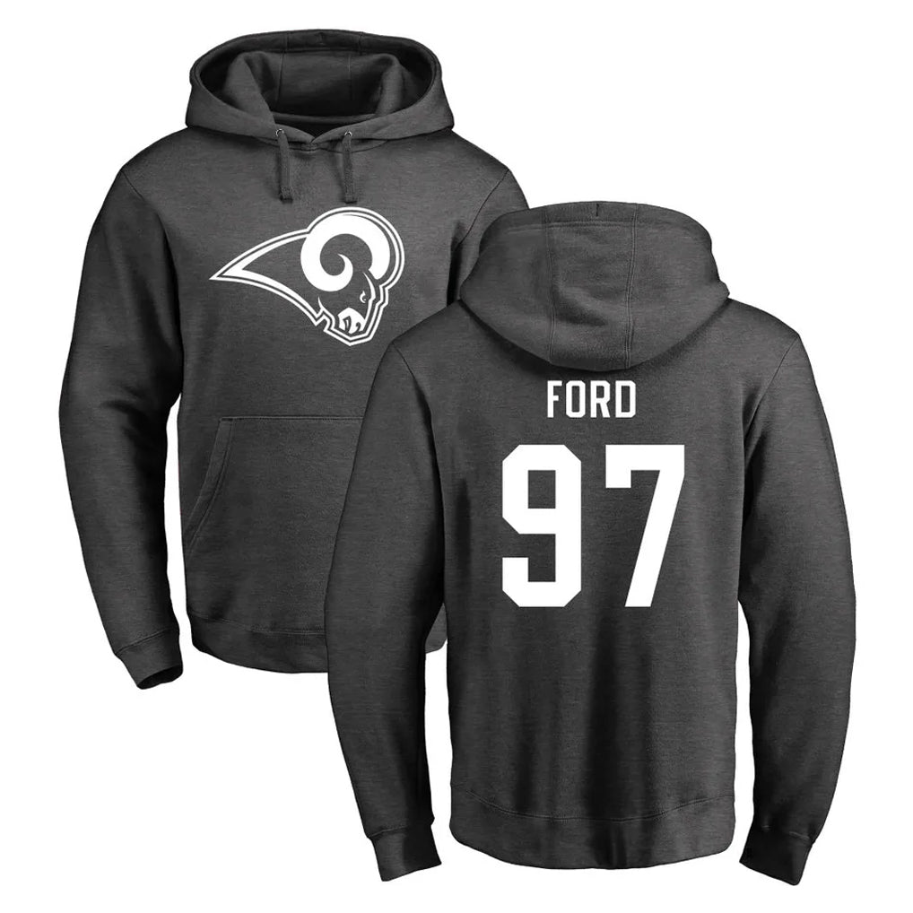 Johmsee LA.Rams #97 Poona Ford Player Gray Pullover Hoodie Limited Game Stitched Jerseys