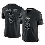 Johmsee LA.Rams #9 Matthew Stafford Player Black Limited Reflective Home Game Stitched Jerseys