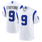 Johmsee LA.Rams #9 Matthew Stafford Player Fearsome White Home Game Stitched Jerseys