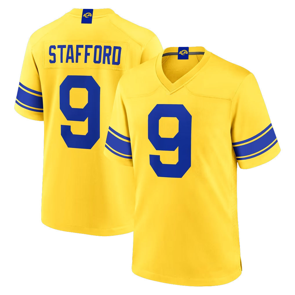 Johmsee LA.Rams #9 Matthew Stafford Player Gold Classic Sol Home Game Stitched Jerseys