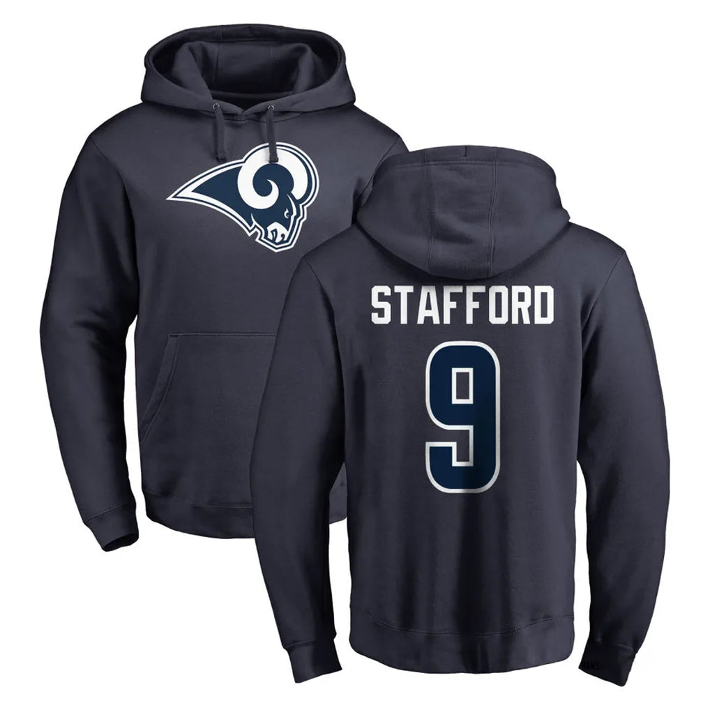 Johmsee LA.Rams #9 Matthew Stafford Player Navy Pullover Hoodie Limited Game Stitched Jerseys