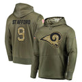 Johmsee LA.Rams #9 Matthew Stafford Player Olive Salute to Service Pullover Hoodies Home Game Stitched Jerseys