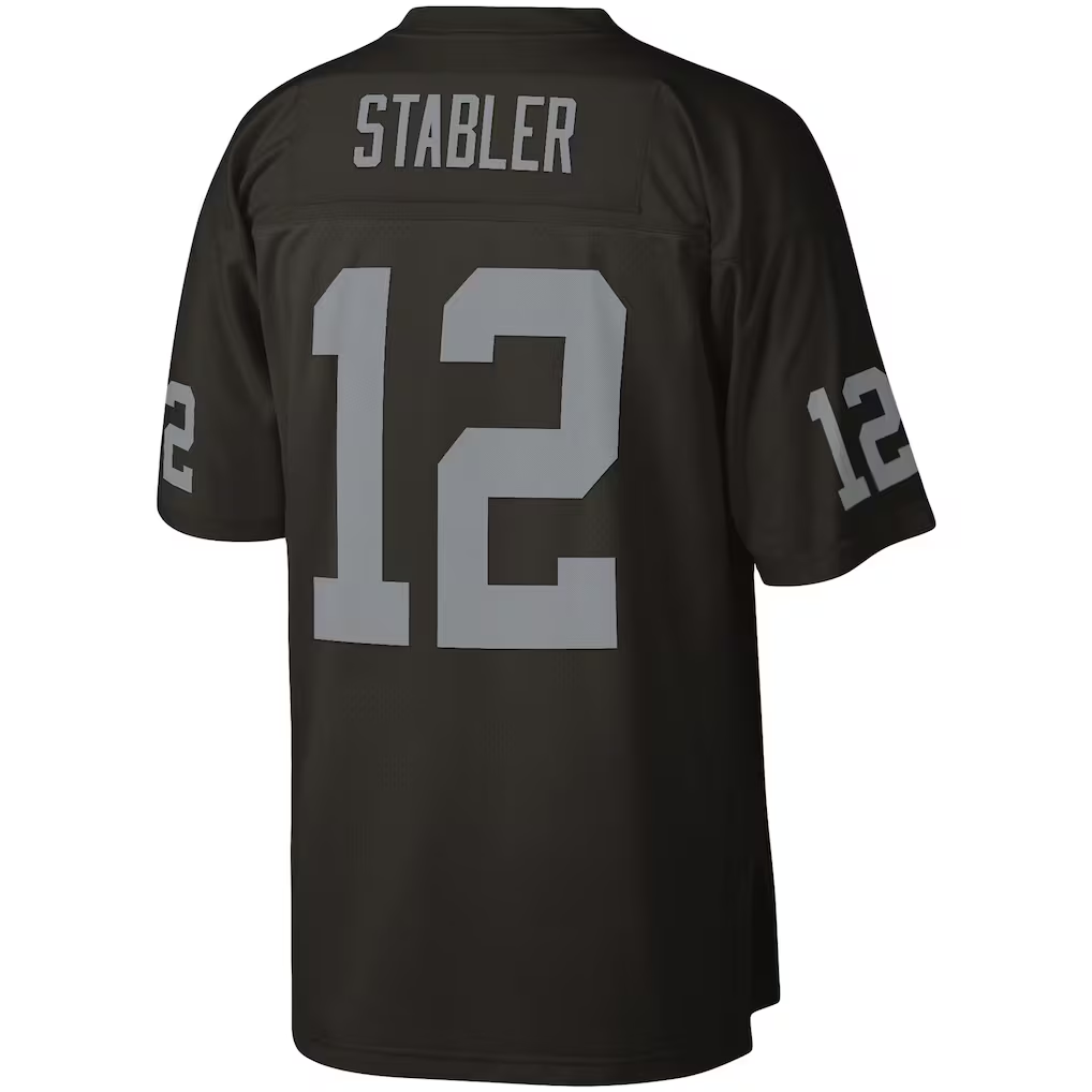Johmsee LV.Raiders #12 Ken Stabler Mitchell & Ness Black Legacy Replica Jersey