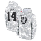 Johmsee LV.Raiders #14 Matt Gay Player Arctic Camo Salute to Service Hoodies Limited Game Stitched Jerseys