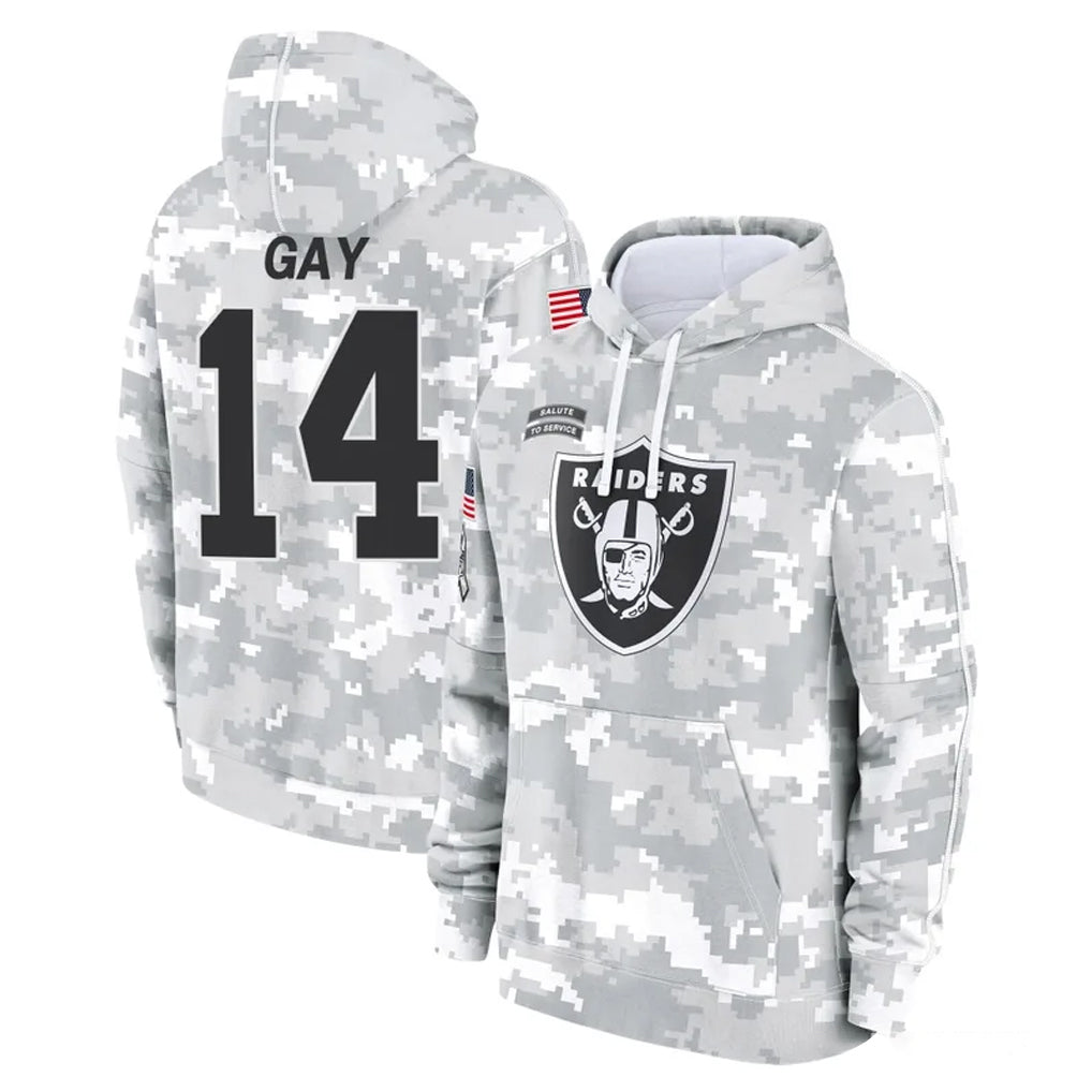 Johmsee LV.Raiders #14 Matt Gay Player Arctic Camo Salute to Service Hoodies Limited Game Stitched Jerseys