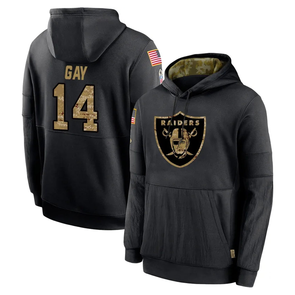 Johmsee LV.Raiders #14 Matt Gay Player Black Salute to Service Hoodies Limited Game Stitched Jerseys