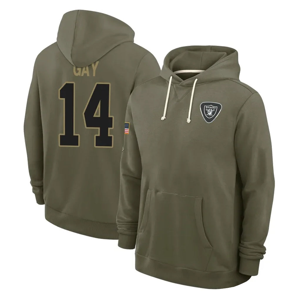 Johmsee LV.Raiders #14 Matt Gay Player Olive Salute to Service Pullover Hoodies Limited Stitched Jerseys
