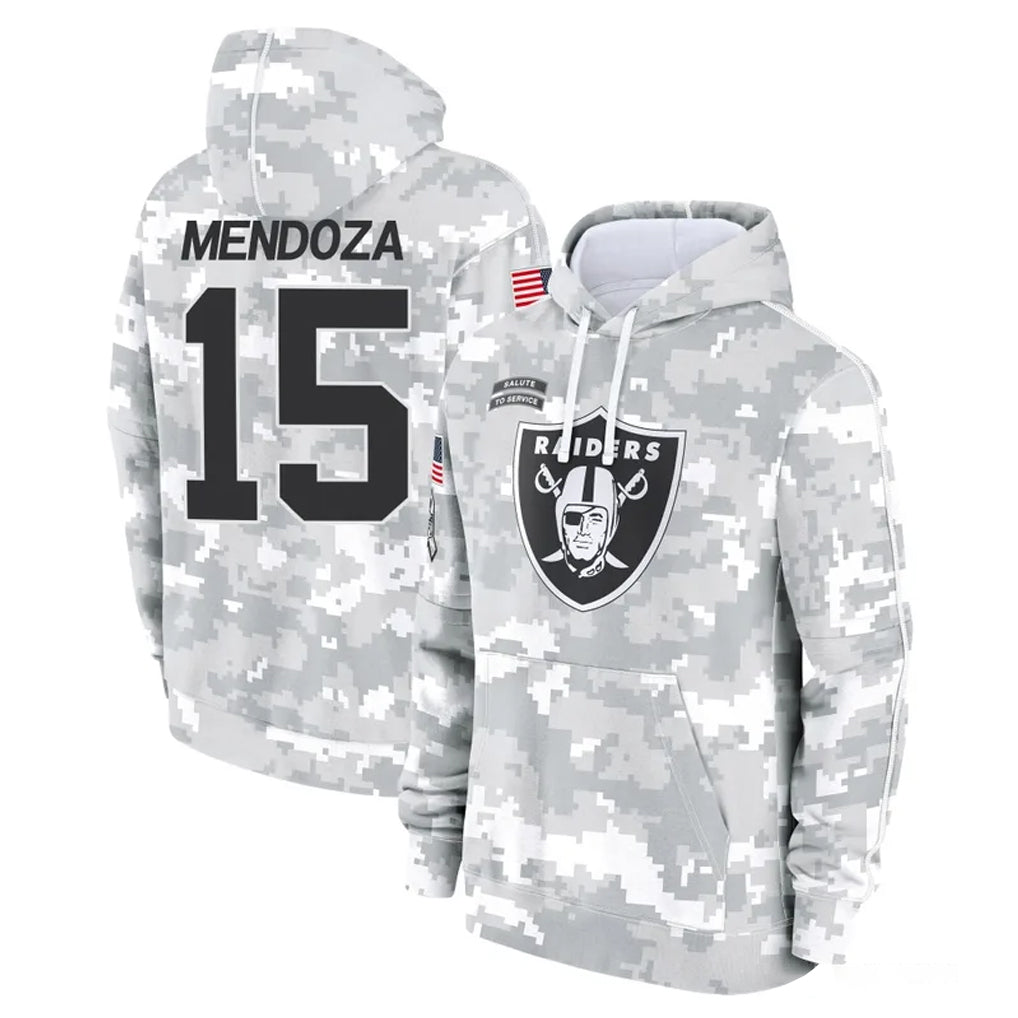 Johmsee LV.Raiders #15 Fernando Mendoza Player Arctic Camo Salute to Service Hoodies Limited Game Stitched Jerseys
