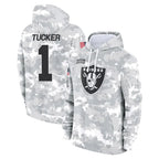 Johmsee LV.Raiders #1 Tre Tucker Player Arctic Camo Salute to Service Hoodies Limited Game Stitched Jerseys