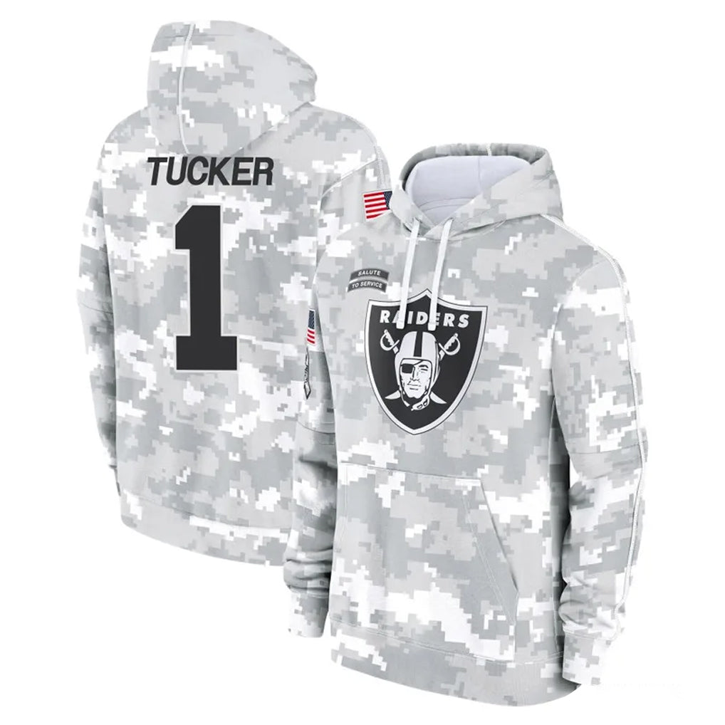 Johmsee LV.Raiders #1 Tre Tucker Player Arctic Camo Salute to Service Hoodies Limited Game Stitched Jerseys