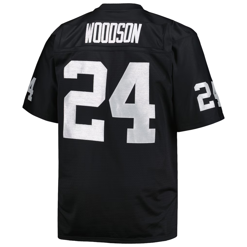 Johmsee LV.Raiders #24 Charles Woodson Mitchell & Ness Black Big & Tall 1998 Retired Player Replica Jersey