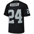 Johmsee LV.Raiders #24 Charles Woodson Mitchell & Ness Black Legacy Replica Jersey Stitched Puhic