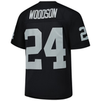 Johmsee LV.Raiders #24 Charles Woodson Mitchell & Ness Black Legacy Replica Jersey Stitched Puhic