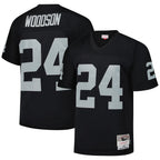 Johmsee LV.Raiders #24 Charles Woodson Player Mitchell & Ness Black Legacy Replica Stitched Jerseys
