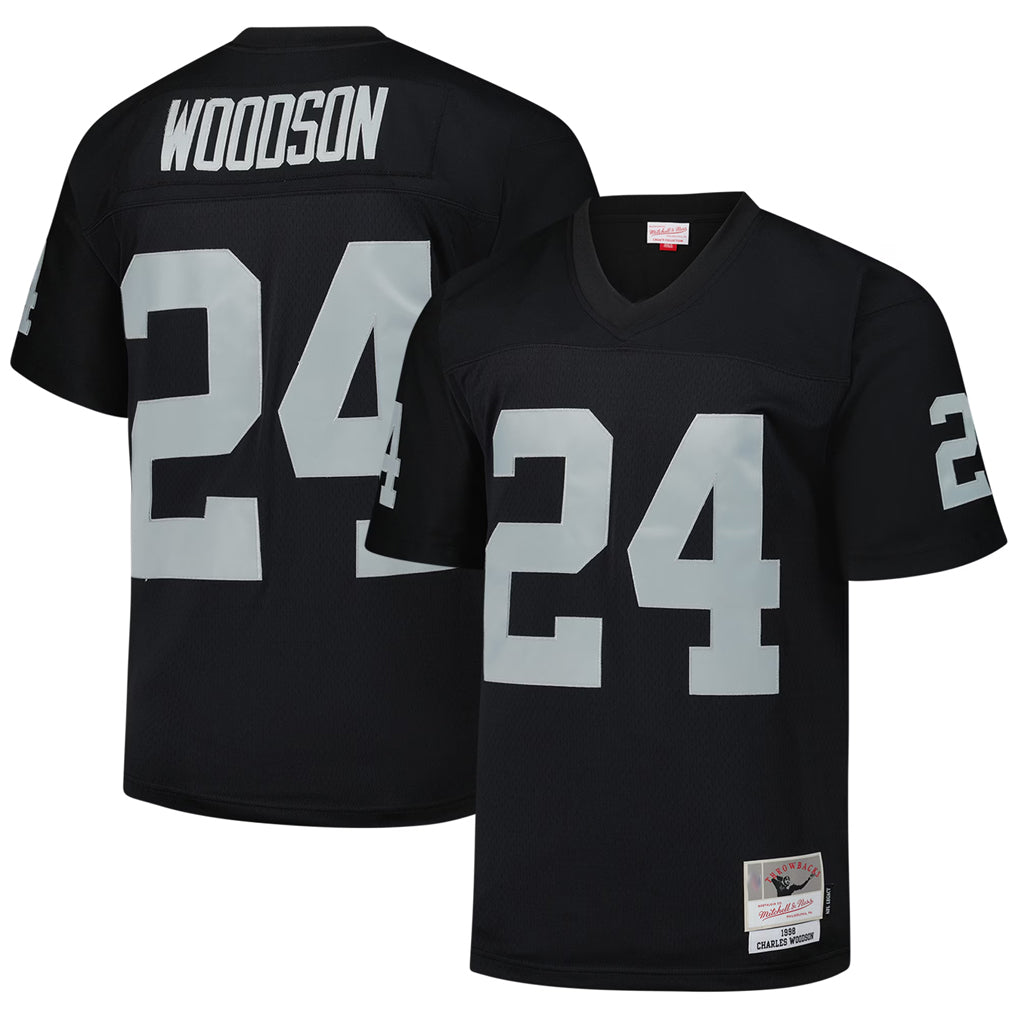 Johmsee LV.Raiders #24 Charles Woodson Player Mitchell & Ness Black Legacy Replica Stitched Jerseys