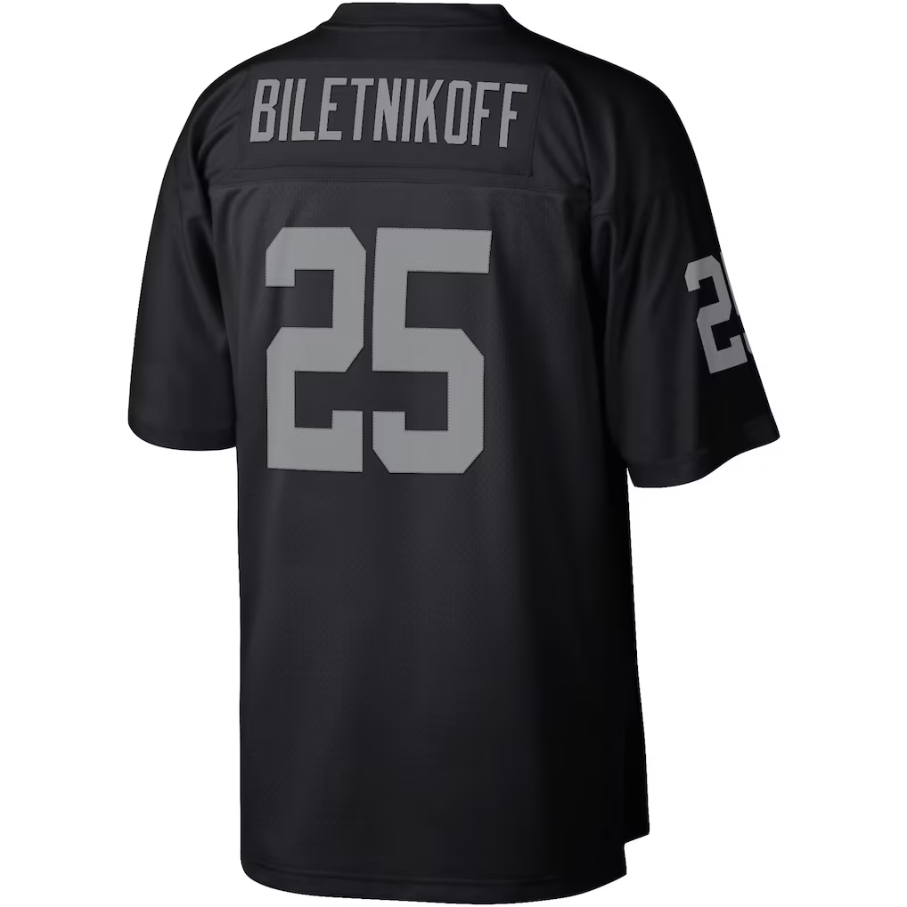 Johmsee LV.Raiders #25 Fred Biletnikoff Mitchell & Ness Black Legacy Replica Jersey