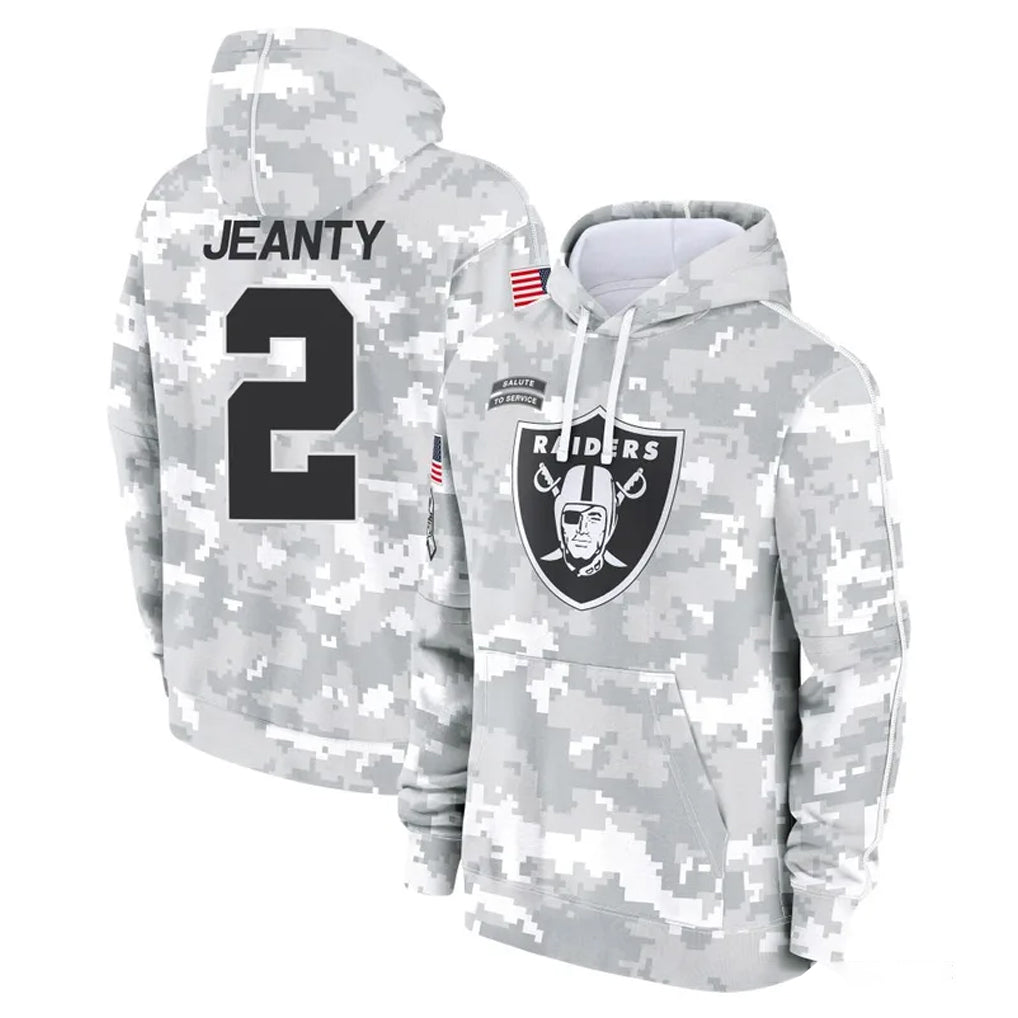 Johmsee LV.Raiders #2 Ashton Jeanty Player Arctic Camo Salute to Service Hoodies Limited Game Stitched Jerseys