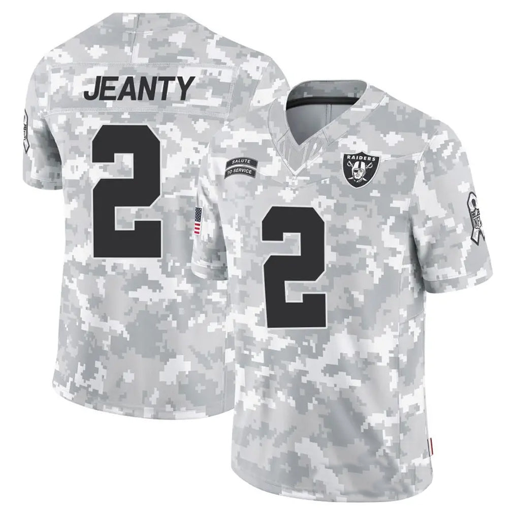 Johmsee LV.Raiders #2 Ashton Jeanty Player Arctic Camo Salute to Service Limited  Stitched Jerseys