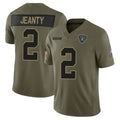 Johmsee LV.Raiders #2 Ashton Jeanty Player Salute To Service Limited Olive Stitched Jerseys