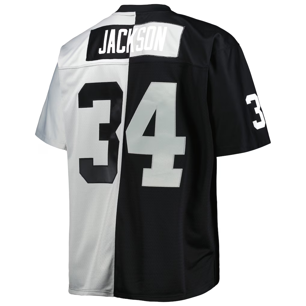 Johmsee LV.Raiders #34 Bo Jackson Mitchell & Ness BlackSilver Big & Tall Split Legacy Retired Player Replica Jersey