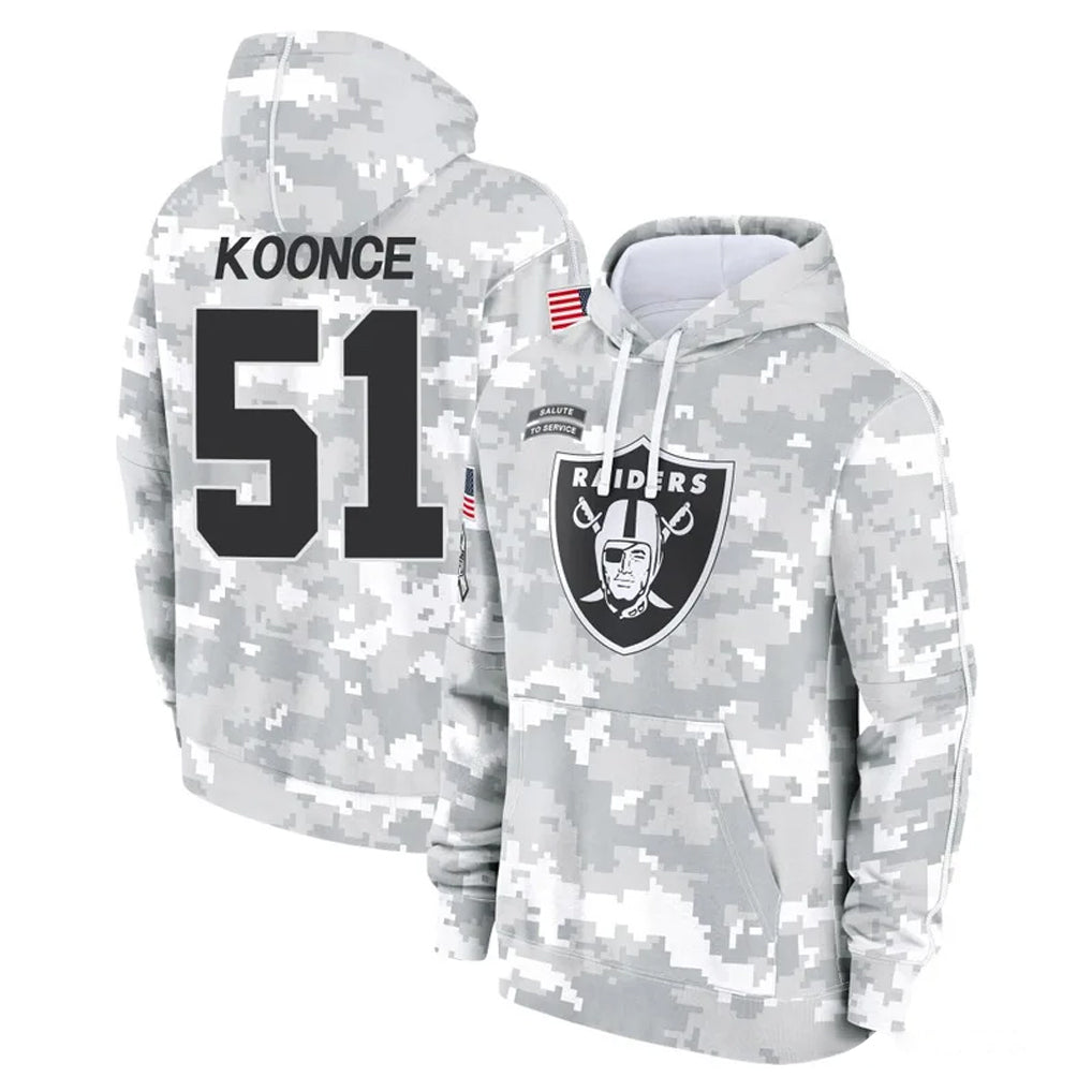 Johmsee LV.Raiders #51 Malcolm Koonce Player Arctic Camo Salute to Service Hoodies Limited Game Stitched Jerseys