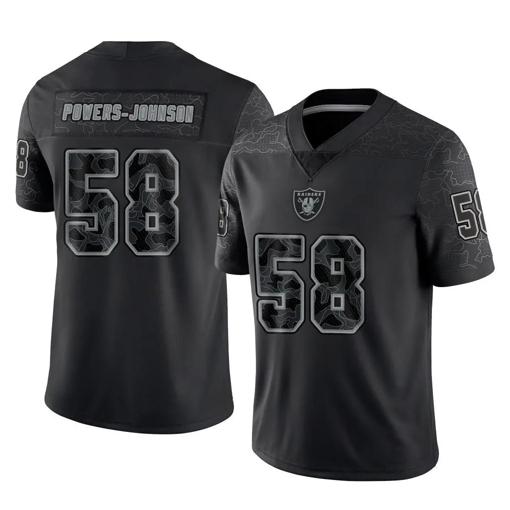 Johmsee LV.Raiders #58 Jackson Powers-Johnson Player Black Reflective Limited Game Stitched Jerseys