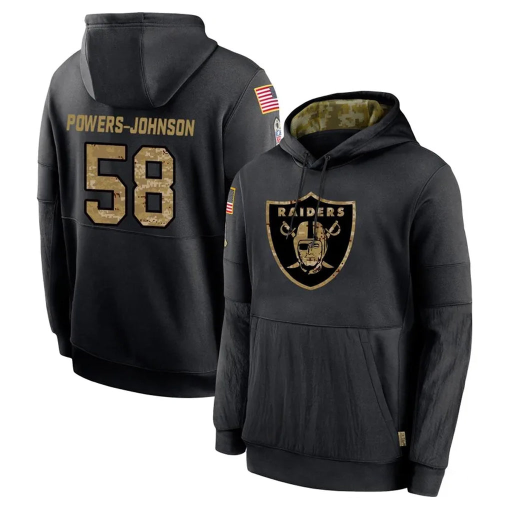 Johmsee LV.Raiders #58 Jackson Powers-Johnson Player Black Salute to Service Hoodies Limited Game Stitched Jerseys