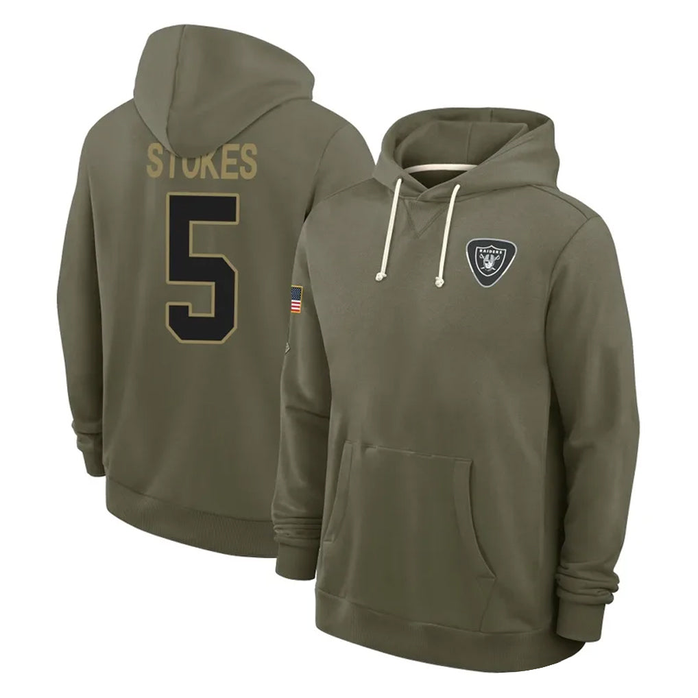 Johmsee LV.Raiders #5 Eric Stokes Player Olive Salute to Service Pullover Hoodies Limited Stitched Jerseys