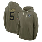 Johmsee LV.Raiders #5 Eric Stokes Player Olive Salute to Service Pullover Hoodies Limited Stitched Jerseys