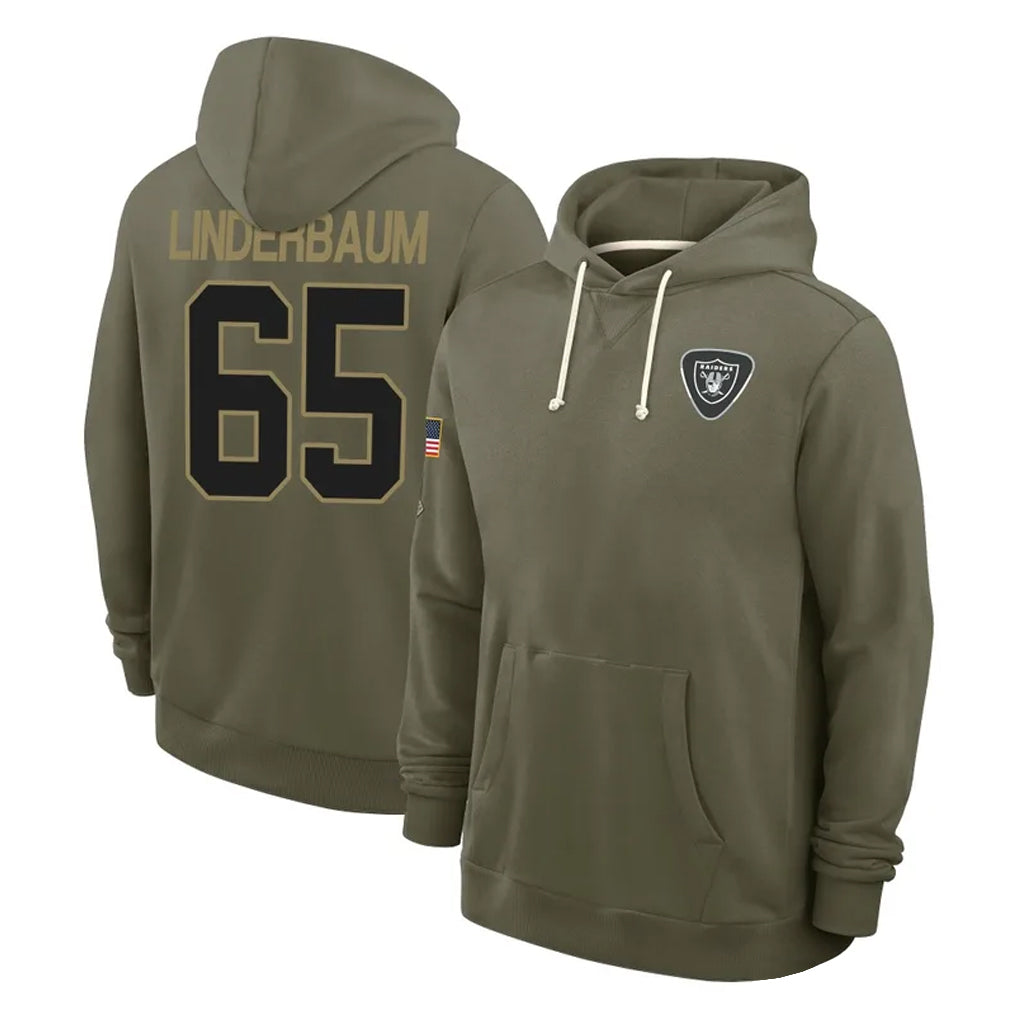 Johmsee LV.Raiders #65 Tyler Linderbaum Player Olive Salute to Service Pullover Hoodies Limited Stitched Jerseys