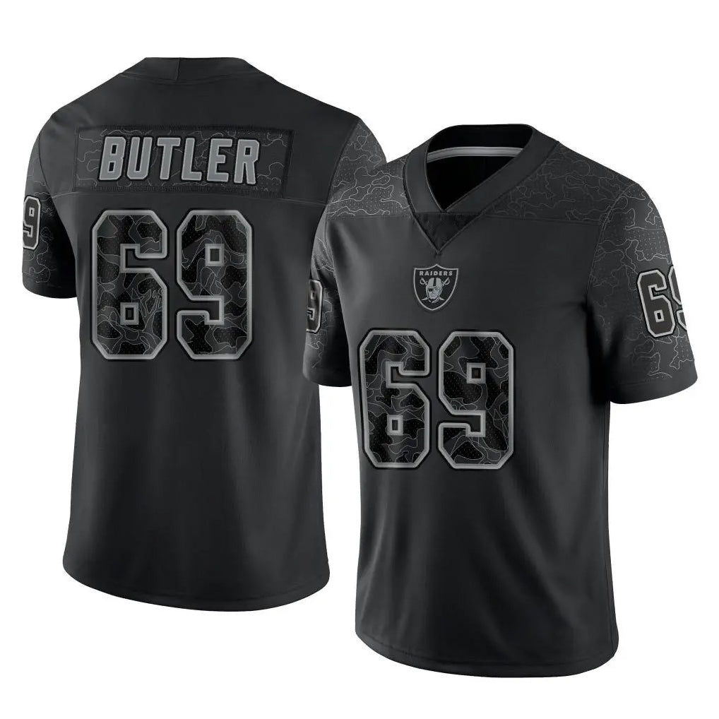 Johmsee LV.Raiders #69 Adam Butler Player Black Reflective Limited Game Stitched Jerseys