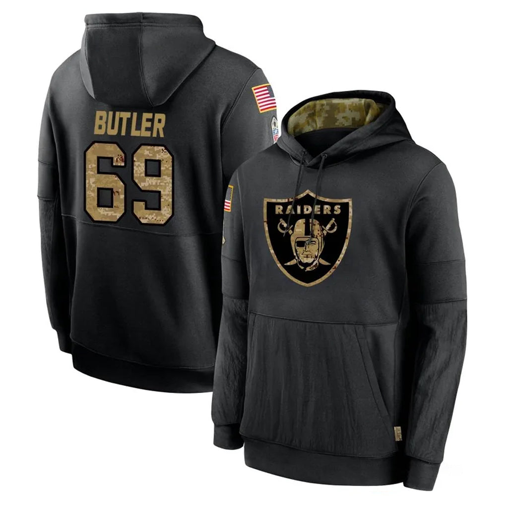 Johmsee LV.Raiders #69 Adam Butler Player Black Salute to Service Hoodies Limited Game Stitched Jerseys
