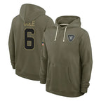 Johmsee LV.Raiders #6 A.J. Cole Player Olive Salute to Service Pullover Hoodies Limited Stitched Jerseys