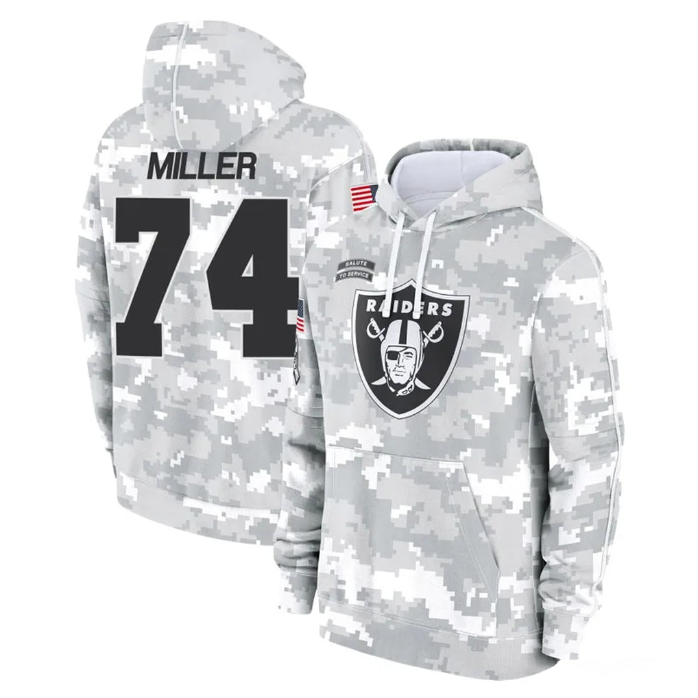 Johmsee LV.Raiders #74 Kolton Miller Player Arctic Camo Salute to Service Hoodies Limited Game Stitched Jerseys