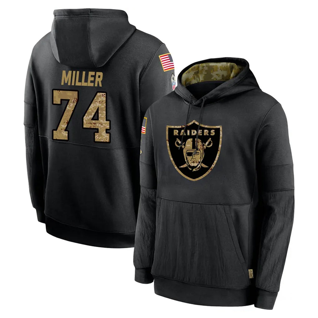 Johmsee LV.Raiders #74 Kolton Miller Player Black Salute to Service Hoodies Limited Game Stitched Jerseys