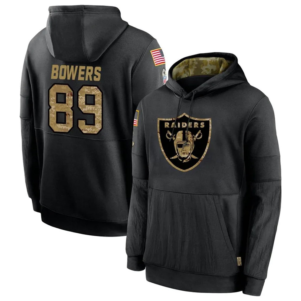 Johmsee LV.Raiders #89 Brock Bowers Player Salute to Service Black Hoodies Stitched Jerseys