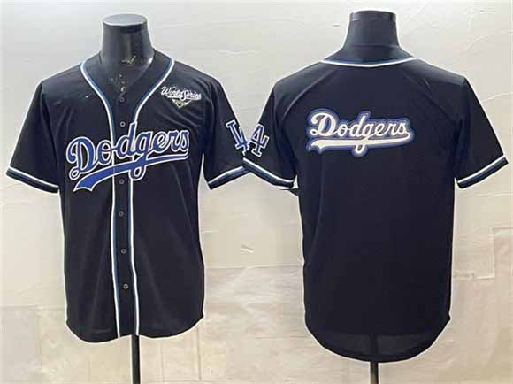 Los Angeles Dodgers Team Big Logo Black Fashion 2025 World Series Cool Base Stitched Baseball Jersey