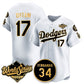 Los Angeles Dodgers #17 Shohei Ohtani White Gold 2025 World Series With No.34 Patch Limited Stitched Baseball Jersey