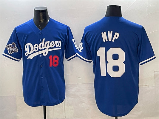 Los Angeles Dodgers #18 MVP Royal 2025 World Series Champions Patch Limited Stitched Baseball Jersey