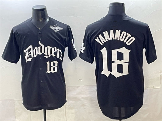 Los Angeles Dodgers #18 Yoshinobu Yamamoto Black 2025 LA Gothic Style With 2025 World Series Patch Vapor Premier Limited Stitched Baseball Jersey