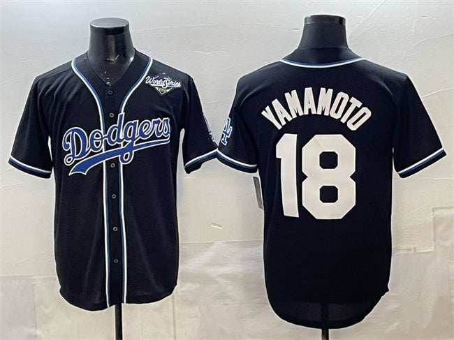 Los Angeles Dodgers #18 Yoshinobu Yamamoto Black 2025 World Series Cool Base Stitched Baseball Jersey